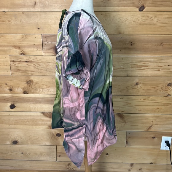 Tutu & Lilli silky tie dyed ruffle top blouse tunic boho hippie festival LG XL - Picture 8 of 12